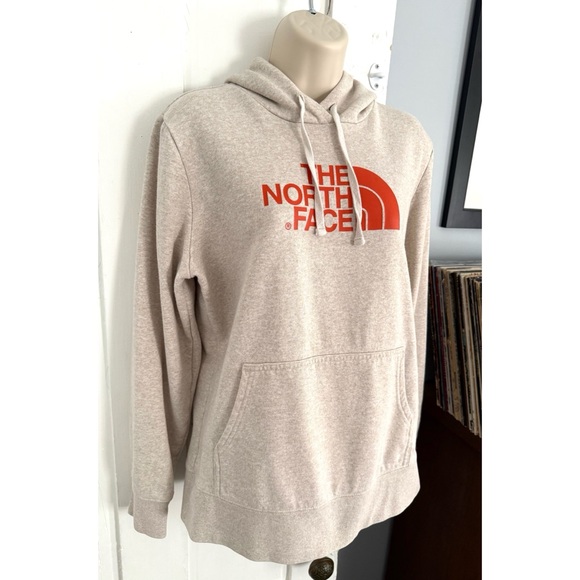 The North Face Cream Heather Graphic Hoodie Orange Logo Women’s Large - Picture 3 of 10